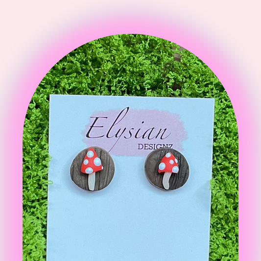 Mushroom Board Stud - NZ Polymer Clay Earrings