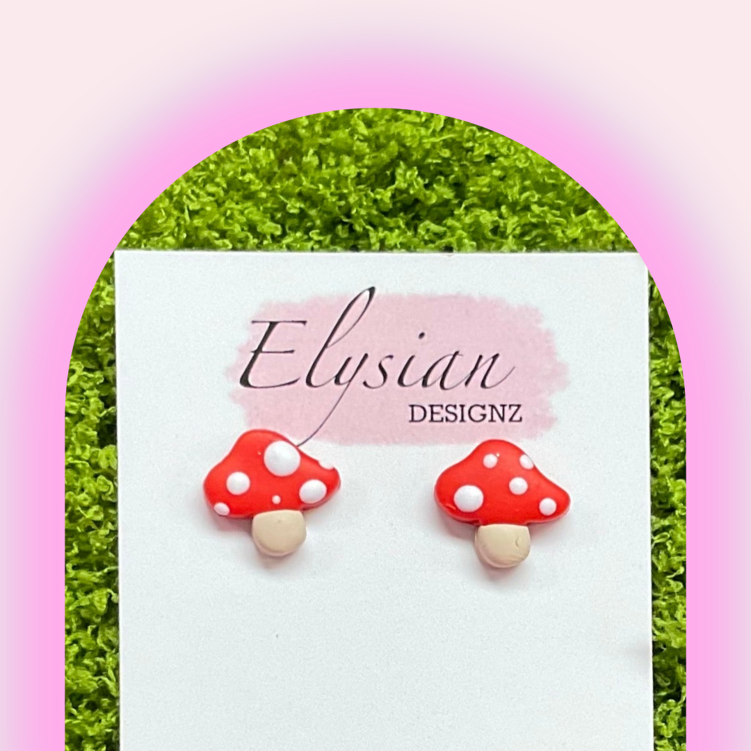 Simple Mushroom Studs - NZ Polymer Clay Earrings