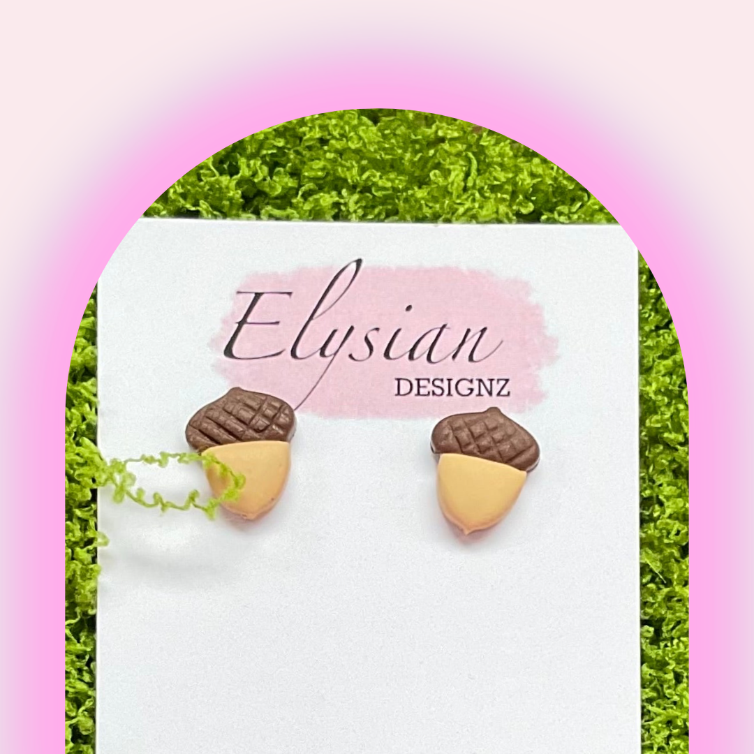 Simple Acorn Studs - NZ Polymer Clay Earrings