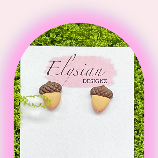 Simple Acorn Studs - NZ Polymer Clay Earrings
