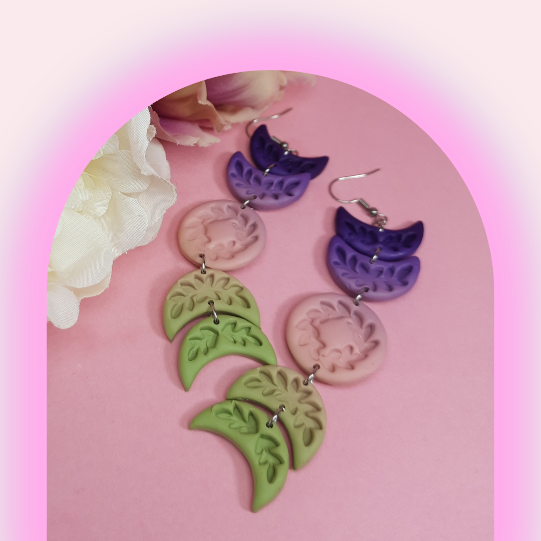 Moon Drops - Tulip Crush - NZ Polymer Clay Earrings