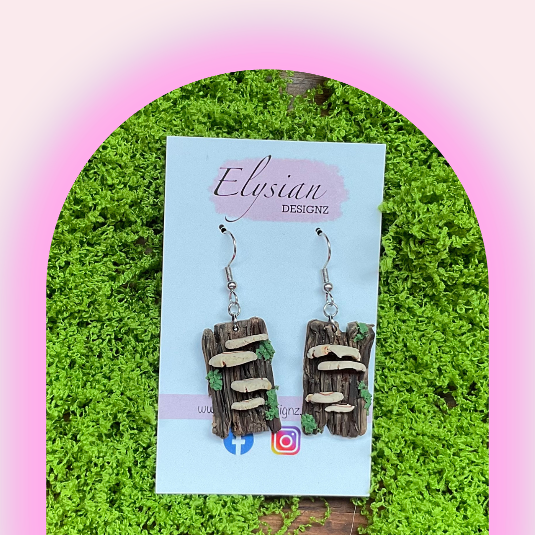 Bracket Earrings on Woodbark - NZ Polymer Clay Earrings