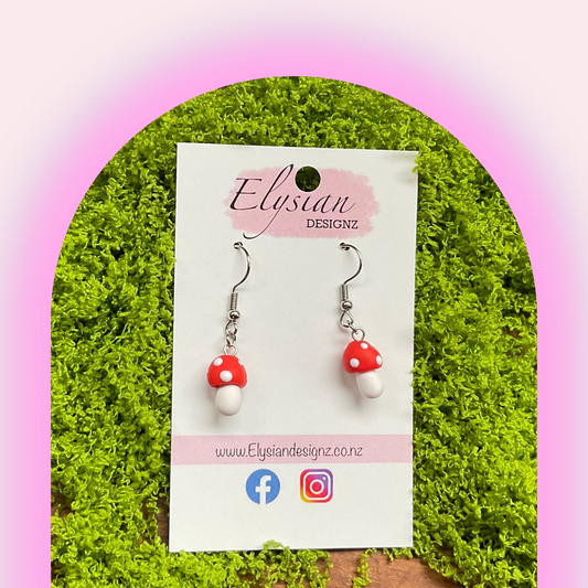 Mini Red Mushrooms - NZ Polymer Clay Earrings