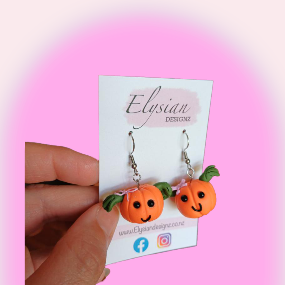Cutie Pumpkin Danglies - NZ Polymer Clay Earrings