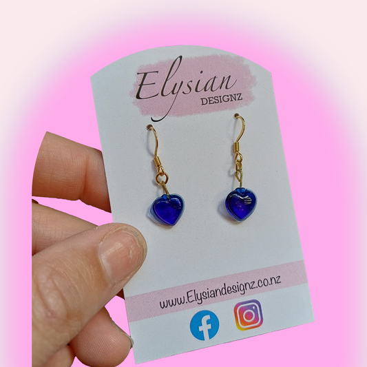 Vintage Azure Heart Glass Drops – NZ Vintage Earrings