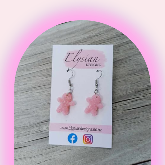 Pink Gummy Gingerbread Men -  NZ Polymer Clay Earrings