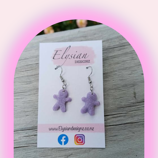 Purple Gummy Gingerbread Men -  NZ Polymer Clay Earrings