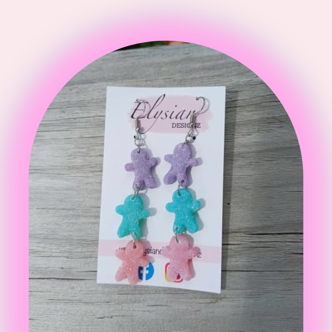 Triplet Gummy Gingerbread Men -  NZ Polymer Clay Earrings