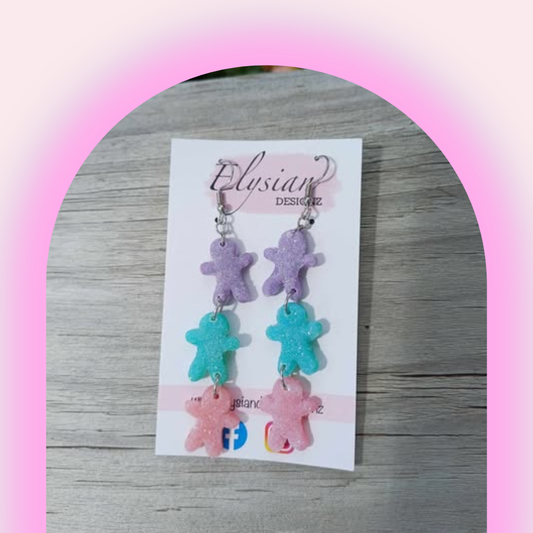 Triplet Gummy Gingerbread Men -  NZ Polymer Clay Earrings