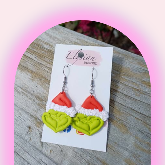 Santa Grinch Danglies – NZ Polymer Clay Earrings