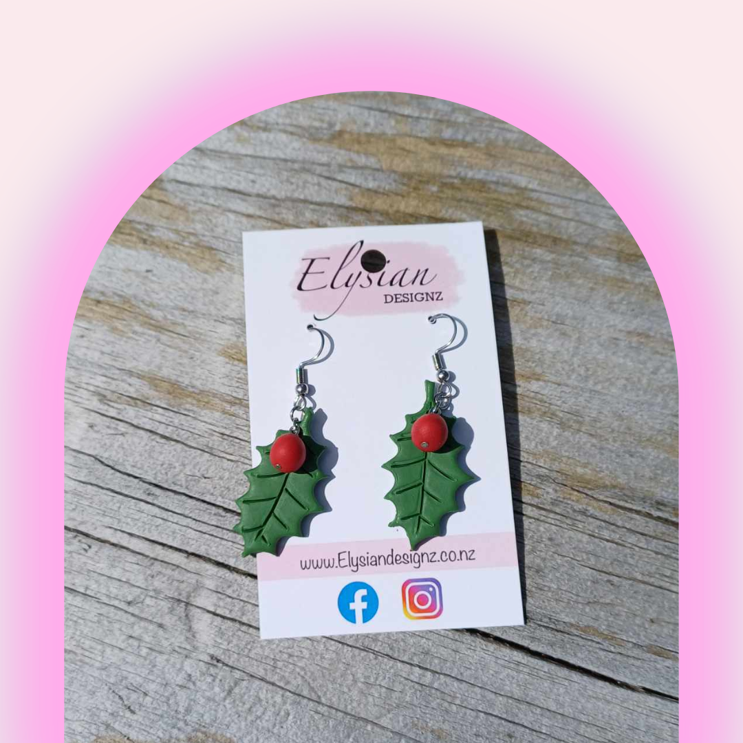 Holly Earrings – NZ Polymer Clay Earrings