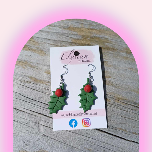 Holly Earrings – NZ Polymer Clay Earrings