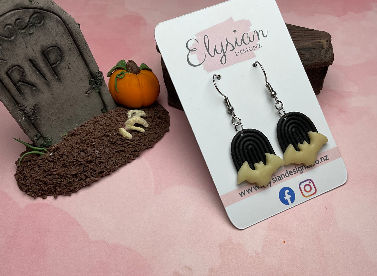Black Rainbow Bats – Polymer Clay Earrings NZ