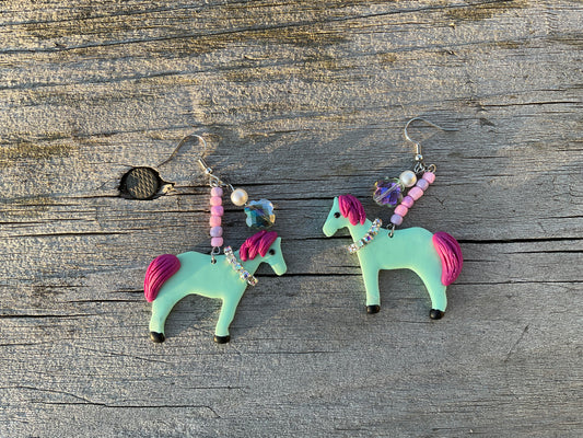 Horsing Around Dangle Earrings | Handmade Polymer Clay NZ