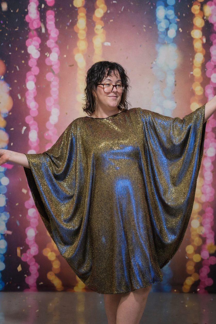 Party-All-Night Batwing Dress in Gold | Handmade NZ