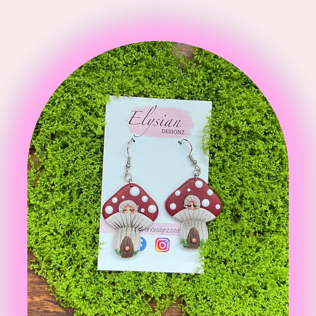 Mushroom Houses - NZ Polymer Clay Earrings