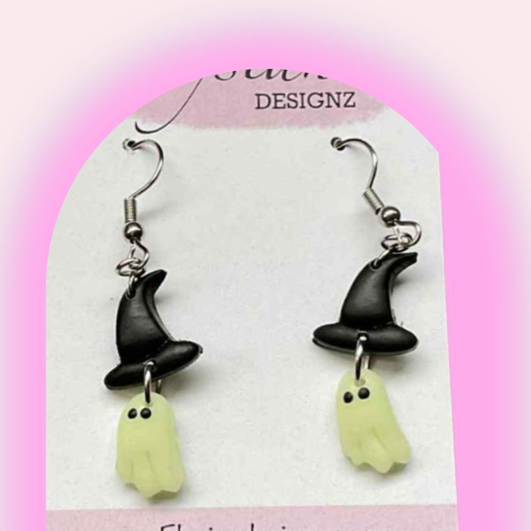 Glow In the Dark Ghost Witches  – NZ Polymer Clay Earrings