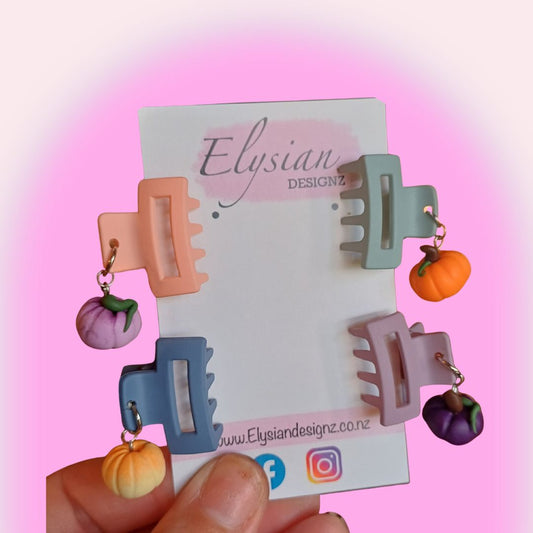 Pumpkin Hair Clip set of 2 - Pastel Orange