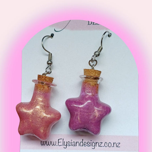 Bottle Starlight Potions – Pink and Peach - NZ Polymer Clay Earrings