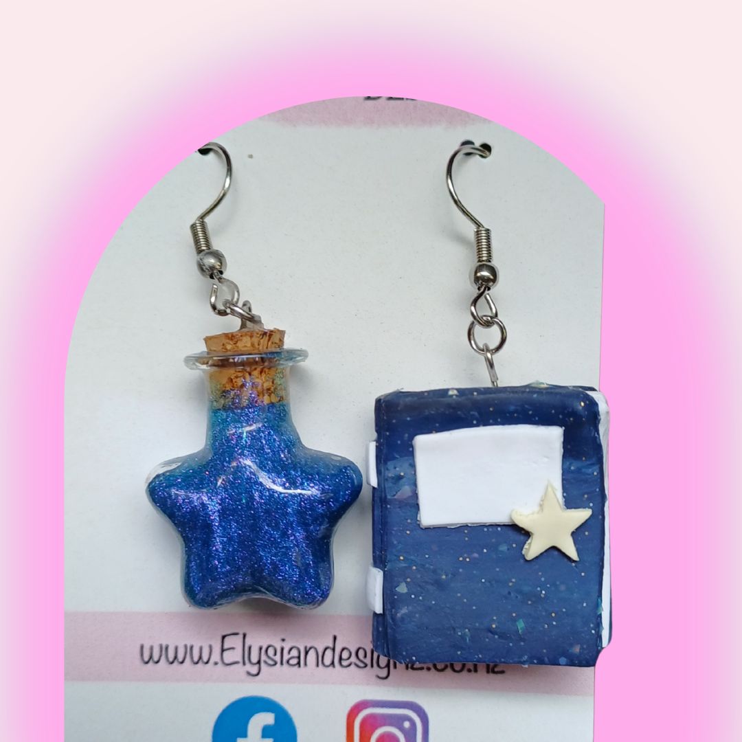 Potion Book & Starlight Brew Danglies - NZ Polymer Clay Earrings