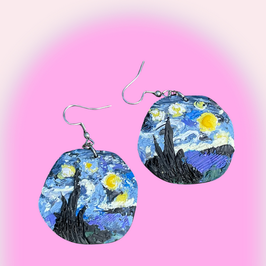 Starry Sky Earrings - A Tribute to a Masterpiece - Polymer Clay Earrings NZ