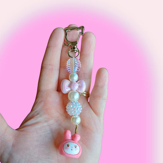 Pink Bunny Sweetie Keyring - Handmade In New Zealand