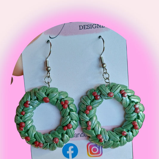 Classic Wreath Danglies – NZ Polymer Clay Earrings