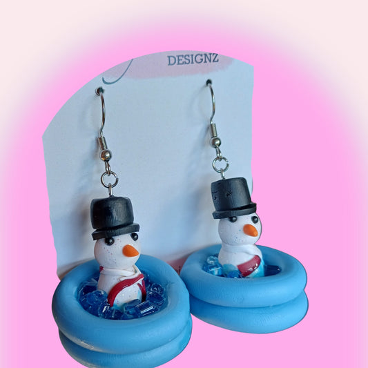 Snowmen in Paddling Pools Danglies – NZ Polymer Clay Earrings