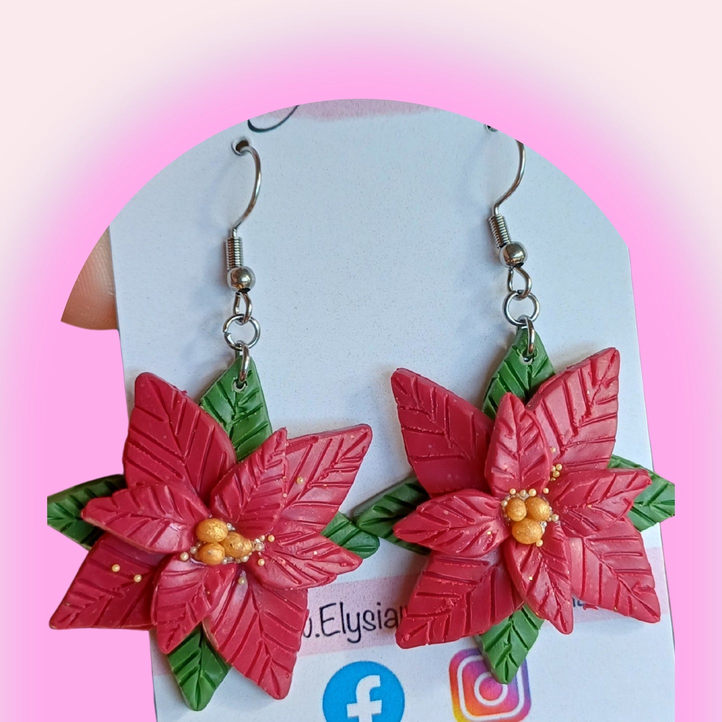 Large Poinsettia Danglies – NZ Polymer Clay Earrings