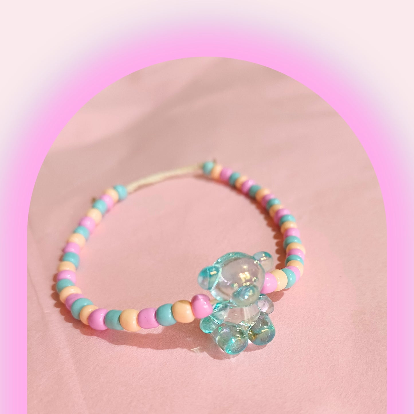 Pastel Beaded Bracelet - Peachy Pastel Ted  - NZ Made (Copy)