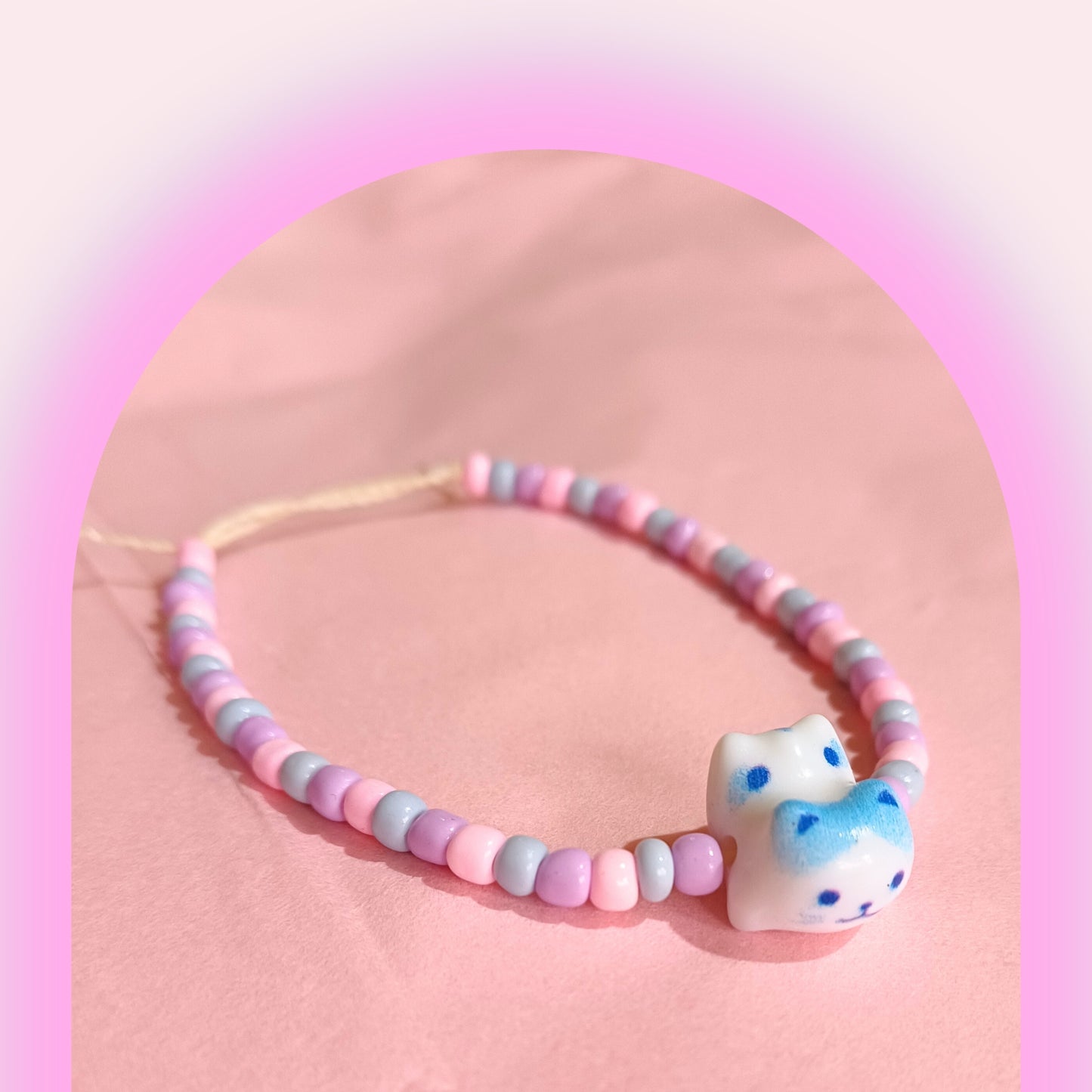 Pastel Beaded Bracelet - Pastel Kitties  - NZ Made