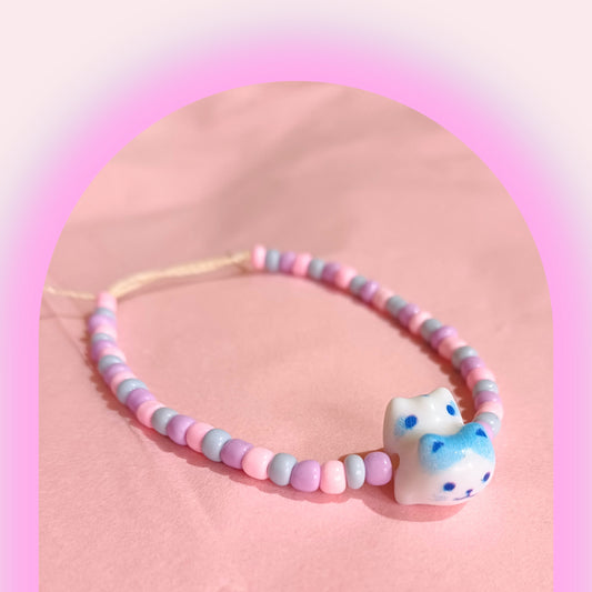 Pastel Beaded Bracelet - Pastel Kitties  - NZ Made