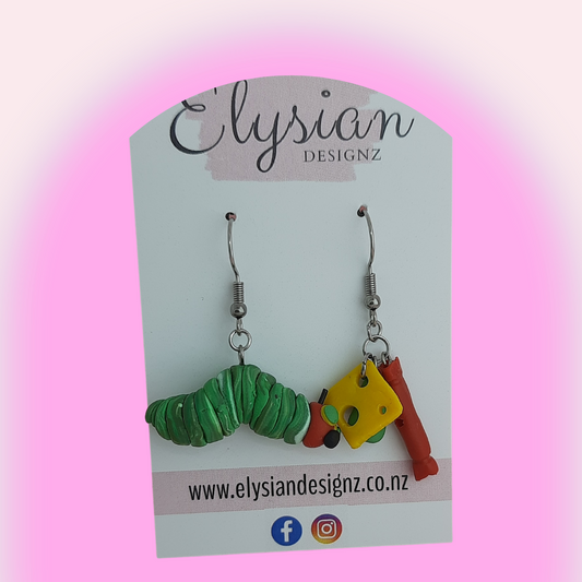 Very Hungry Caterpillar Danglies – NZ Polymer Clay Earrings