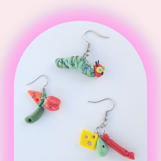 Very Hungry Caterpillar Danglies – NZ Polymer Clay Earrings