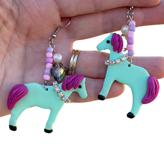 Horsing Around Dangle Earrings | Handmade Polymer Clay NZ