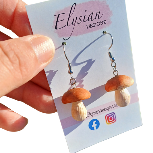 Porcini Mushroom Dangle Earrings | Handmade Polymer Clay