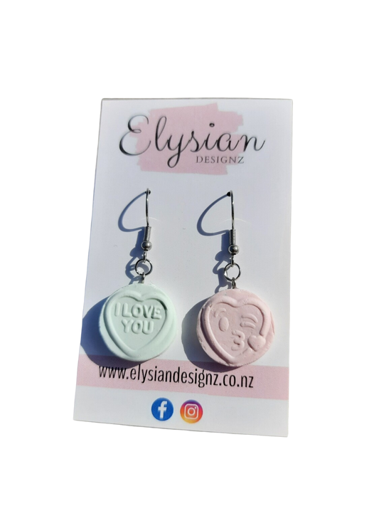 Love Heart Lolly Dangle Earrings | Handmade Polymer Clay NZ