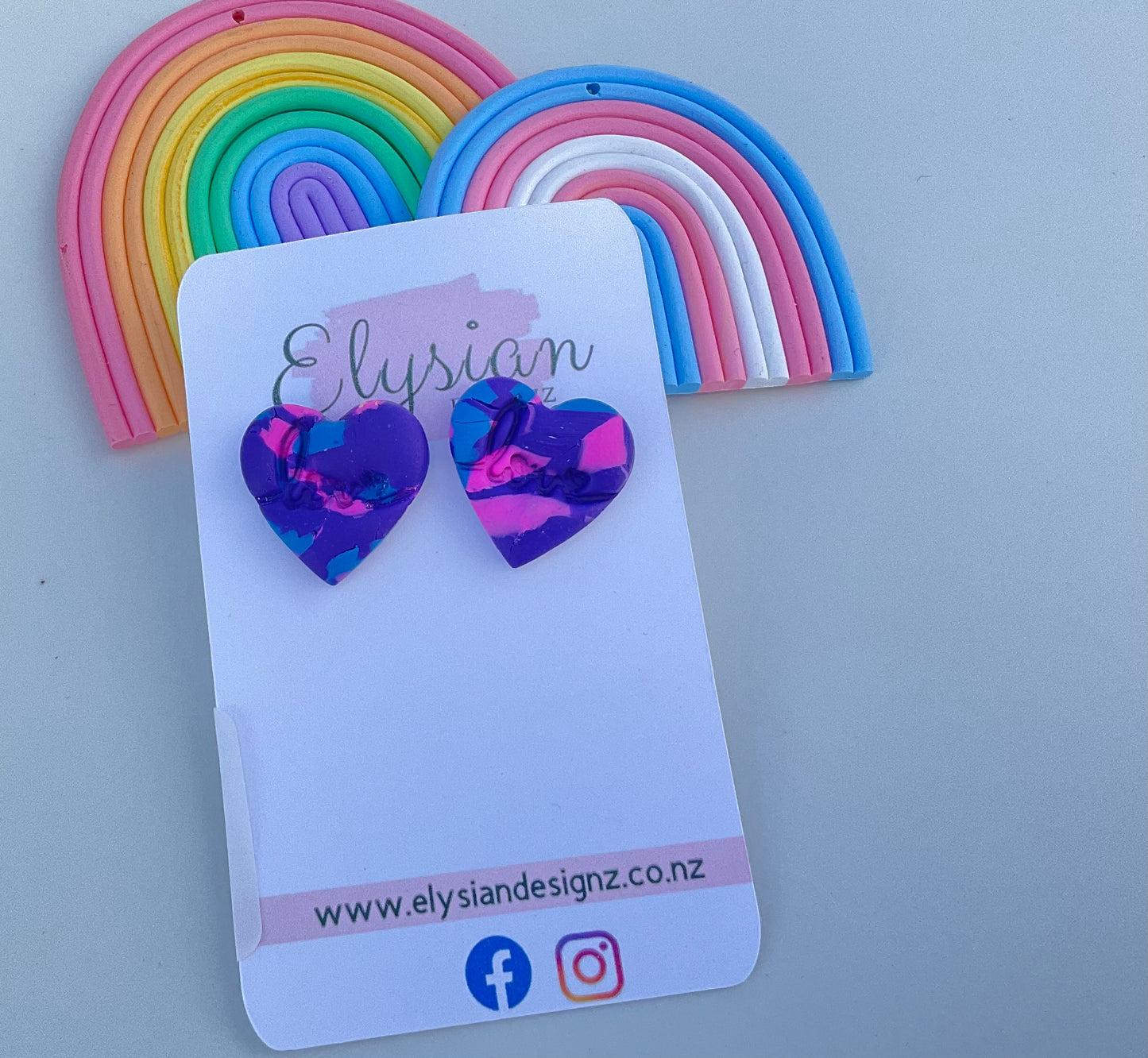 Rainbow Love Hearts - NZ Polymer Clay Earrings