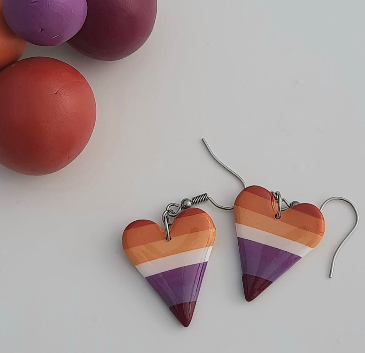 Lesbian Heart Danglies - NZ Polymer Clay Earrings
