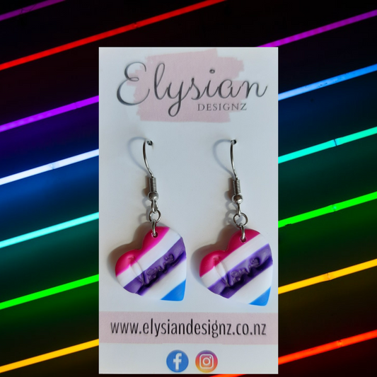 Bisexual Heart Danglies - NZ Polymer Clay Earrings