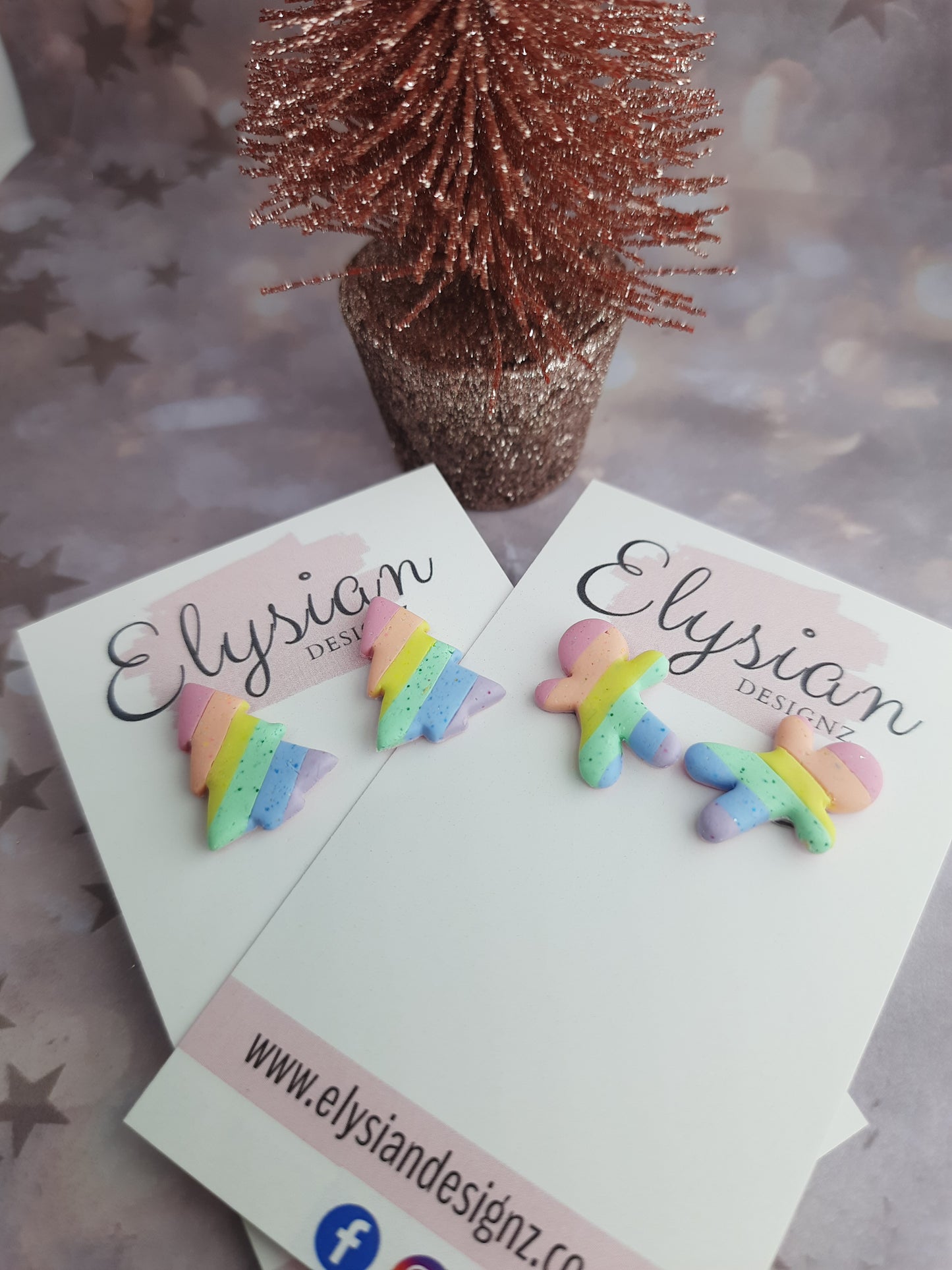 Rainbow Christmas Earrings - NZ Polymer Clay Earrings