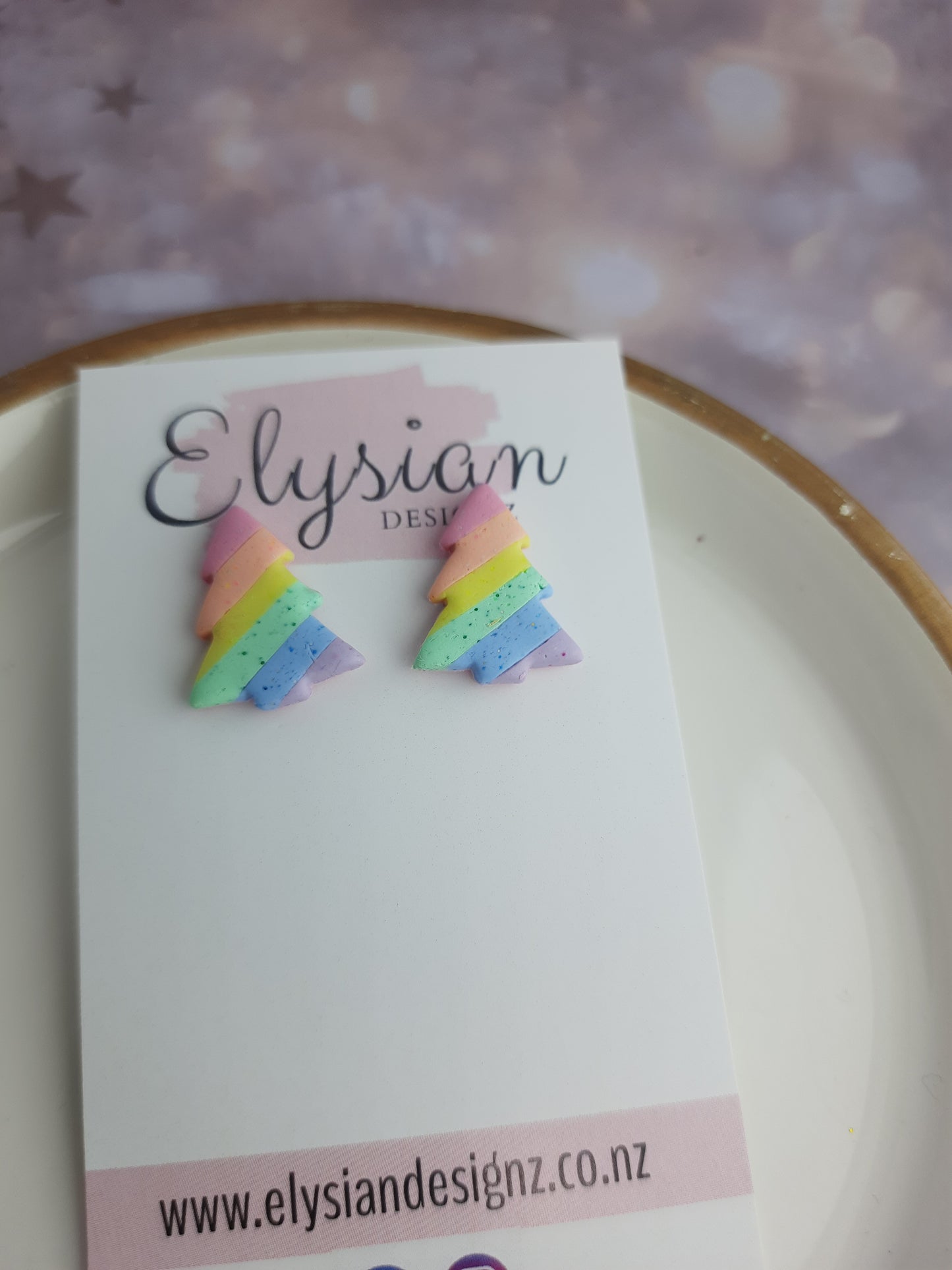 Rainbow Christmas Earrings - NZ Polymer Clay Earrings