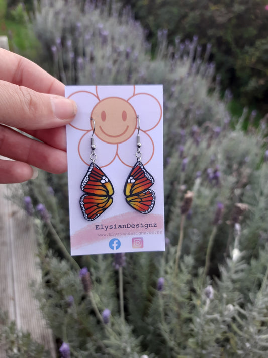 Monarch Butterfly Danglies – NZ Polymer Clay Earrings