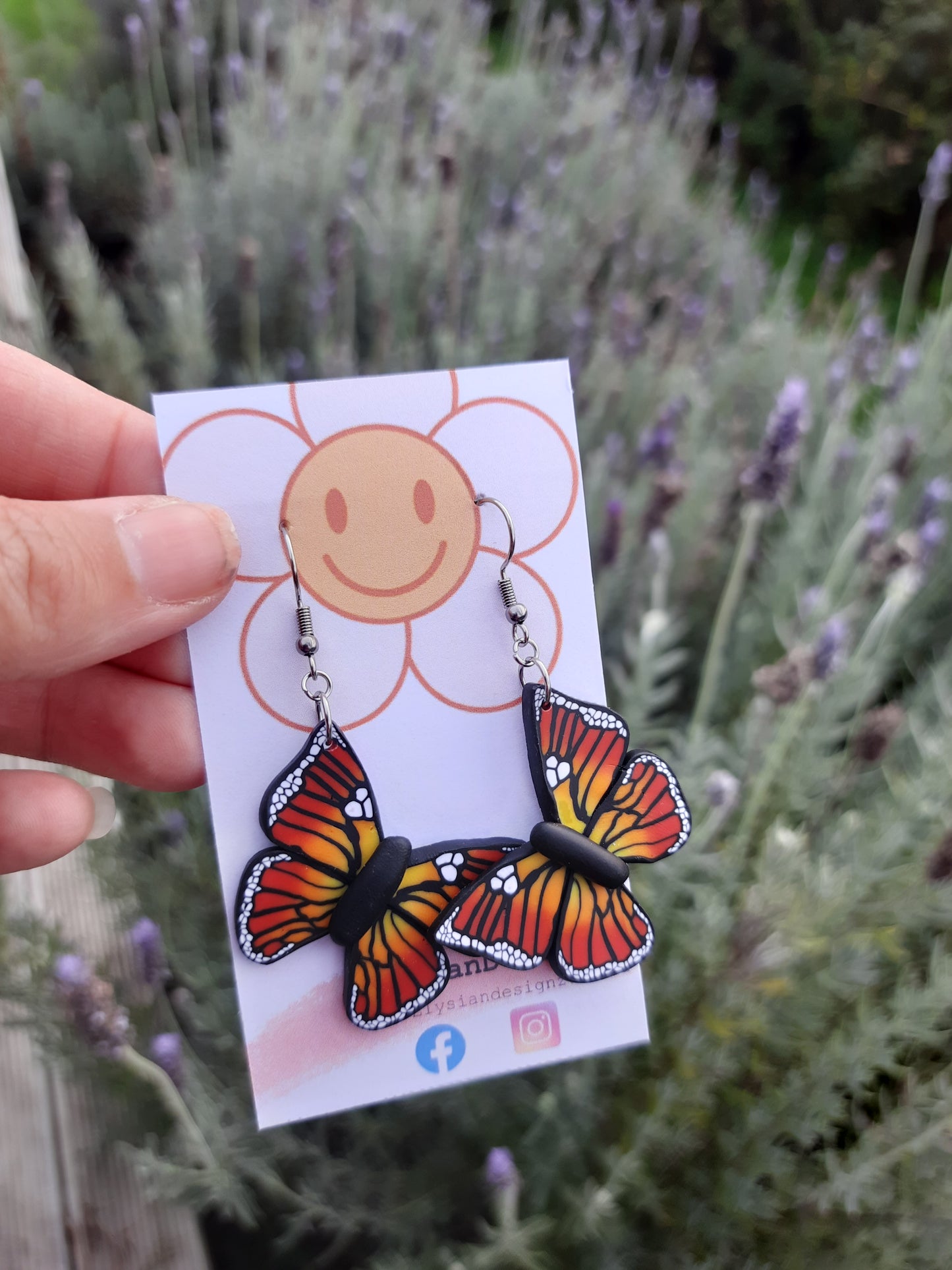 Monarch Butterfly Danglies – NZ Polymer Clay Earrings