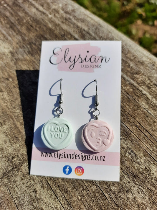 Love Heart Lolly Dangle Earrings | Handmade Polymer Clay NZ