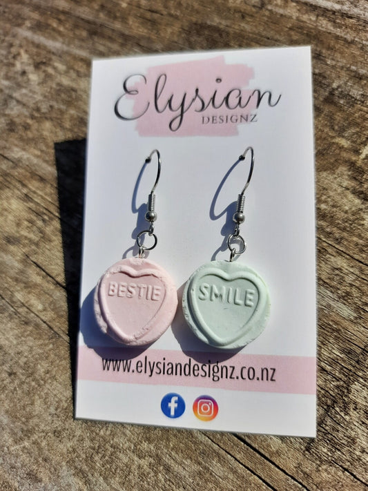 Love Heart Lolly Dangle Earrings | Handmade Polymer Clay NZ