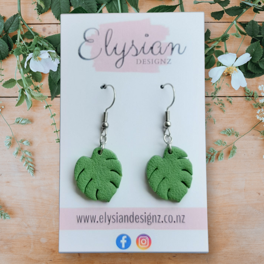 Monstera Leaves – NZ Polymer Clay Earrings