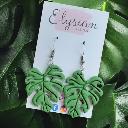 Monstera Leaves – NZ Polymer Clay Earrings