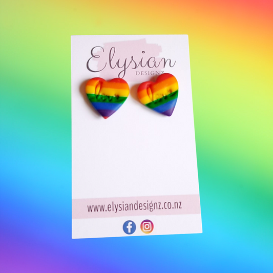 Rainbow Love Hearts - NZ Polymer Clay Earrings