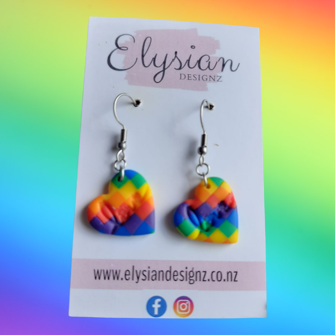 Rainbow Love Hearts - NZ Polymer Clay Earrings
